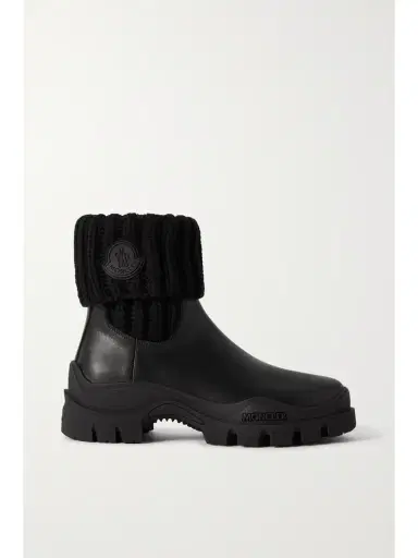 Moncler Larue Ribbed-knit And Leather Ankle Boots | Thumbnail 1 Moncler Larue Ribbed-knit And Leather Ankle Boots | Thumbnail 1