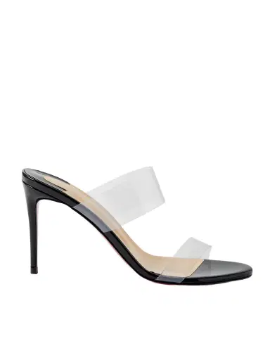 Christian Louboutin Just Nothing 85 Pvc And Patent-leather Mules - Black | Thumbnail 1 Christian Louboutin Just Nothing 85 Pvc And Patent-leather Mules - Black | Thumbnail 1