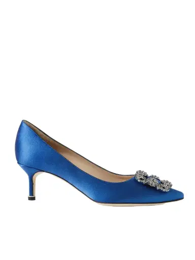 Manolo Blahnik Hangisi 50 Embellished Satin Pumps - Blue | Thumbnail 1 Manolo Blahnik Hangisi 50 Embellished Satin Pumps - Blue | Thumbnail 1