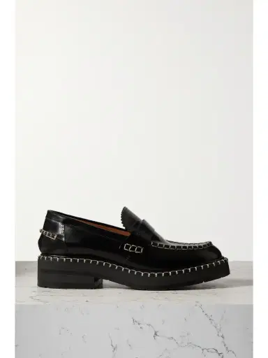 Chloé Noua Whipstitched Leather Loafers - Black | Thumbnail 1 Chloé Noua Whipstitched Leather Loafers - Black | Thumbnail 1