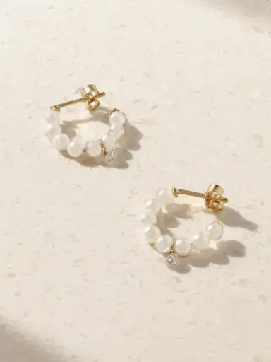 Mizuki 14-karat Gold, Pearl And Diamond Hoop Earrings | Thumbnail 1 Mizuki 14-karat Gold, Pearl And Diamond Hoop Earrings | Thumbnail 1
