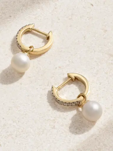 Mateo 14-karat Gold, Diamond And Pearl Hoop Earrings | Thumbnail 3 Mateo 14-karat Gold, Diamond And Pearl Hoop Earrings | Thumbnail 3