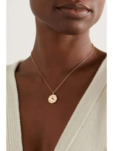 Marlo Laz Mini Porte Bonheur Coin 14-karat Gold, Enamel And Sapphire Necklace | Thumbnail 2 Marlo Laz Mini Porte Bonheur Coin 14-karat Gold, Enamel And Sapphire Necklace | Thumbnail 2