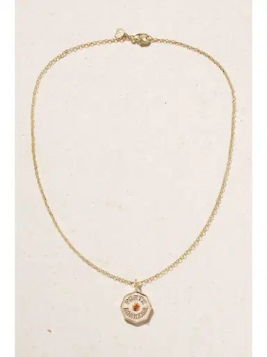 Marlo Laz Mini Porte Bonheur Coin 14-karat Gold, Enamel And Sapphire Necklace | Thumbnail 4 Marlo Laz Mini Porte Bonheur Coin 14-karat Gold, Enamel And Sapphire Necklace | Thumbnail 4