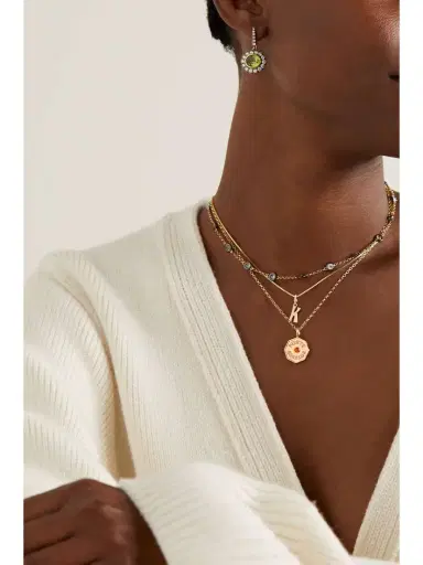 Marlo Laz Mini Porte Bonheur Coin 14-karat Gold, Enamel And Sapphire Necklace | Thumbnail 5 Marlo Laz Mini Porte Bonheur Coin 14-karat Gold, Enamel And Sapphire Necklace | Thumbnail 5