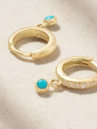 Jennifer Meyer 18-karat Gold, Diamond And Turquoise Hoop Earrings | Thumbnail 3 Jennifer Meyer 18-karat Gold, Diamond And Turquoise Hoop Earrings | Thumbnail 3