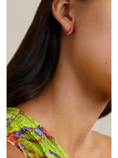 Yvonne Léon 9-karat Gold, Enamel And Diamond Hoop Earrings | Thumbnail 2 Yvonne Léon 9-karat Gold, Enamel And Diamond Hoop Earrings | Thumbnail 2