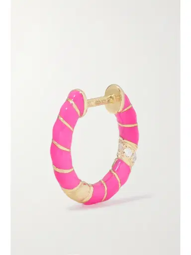 Yvonne Léon 9-karat Gold, Enamel And Diamond Hoop Earrings | Thumbnail 4 Yvonne Léon 9-karat Gold, Enamel And Diamond Hoop Earrings | Thumbnail 4