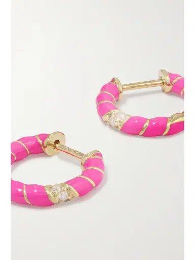 Yvonne Léon 9-karat Gold, Enamel And Diamond Hoop Earrings | Thumbnail 5 Yvonne Léon 9-karat Gold, Enamel And Diamond Hoop Earrings | Thumbnail 5