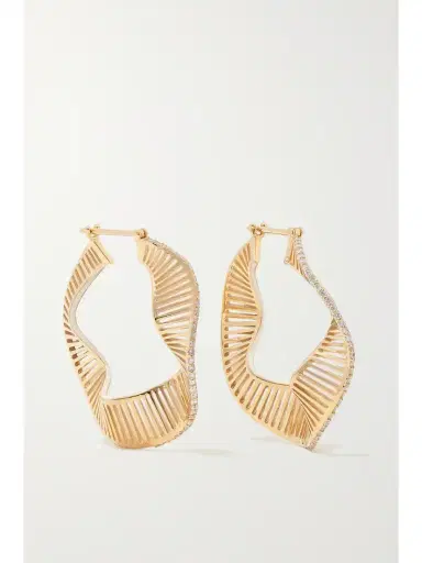 L’Atelier Nawbar Twisted Waves 18-karat Gold, Enamel And Diamond Hoop Earrings | Thumbnail 1 L’Atelier Nawbar Twisted Waves 18-karat Gold, Enamel And Diamond Hoop Earrings | Thumbnail 1