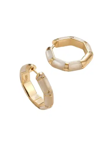 L’Atelier Nawbar Bamboo 18-karat Gold, Mother-of-pearl And Diamond Hoop Earrings | Thumbnail 1 L’Atelier Nawbar Bamboo 18-karat Gold, Mother-of-pearl And Diamond Hoop Earrings | Thumbnail 1