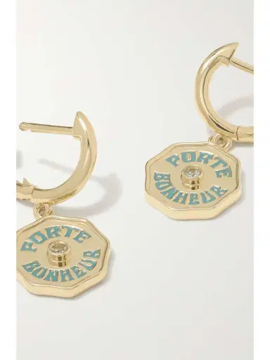 Marlo Laz Wee Porte Bonheur 14-karat Gold, Enamel And Aquamarine Hoop Earrings | Thumbnail 5 Marlo Laz Wee Porte Bonheur 14-karat Gold, Enamel And Aquamarine Hoop Earrings | Thumbnail 5