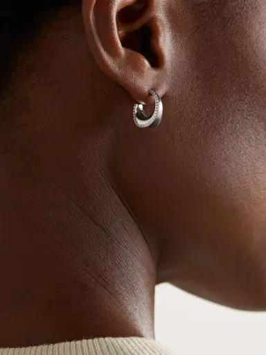 By Pariah O Huggies Mini Recycled Sterling Silver Sapphire Hoop Earrings | Thumbnail 2 By Pariah O Huggies Mini Recycled Sterling Silver Sapphire Hoop Earrings | Thumbnail 2