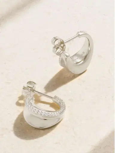 By Pariah O Huggies Mini Recycled Sterling Silver Sapphire Hoop Earrings | Thumbnail 3 By Pariah O Huggies Mini Recycled Sterling Silver Sapphire Hoop Earrings | Thumbnail 3