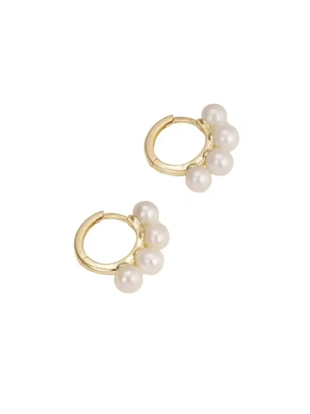 Mateo 4 Point 14-karat Gold Pearl Hoop Earrings