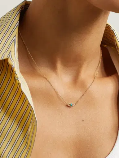 Jennifer Meyer Evil Eye Mini 18-karat Gold Diamond And Turquoise Necklace | Thumbnail 2 Jennifer Meyer Evil Eye Mini 18-karat Gold Diamond And Turquoise Necklace | Thumbnail 2