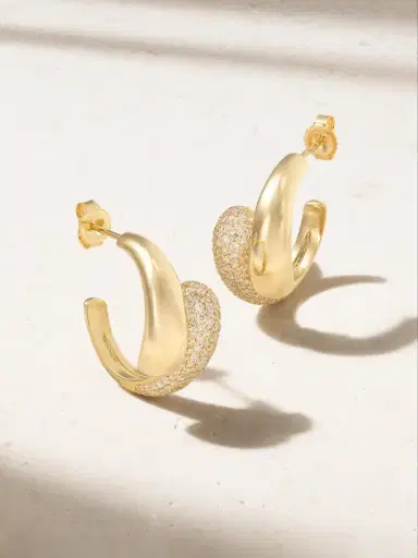 Jennifer Meyer Small Double Dome 18-karat Gold Diamond Hoop Earrings | Thumbnail 1 Jennifer Meyer Small Double Dome 18-karat Gold Diamond Hoop Earrings | Thumbnail 1