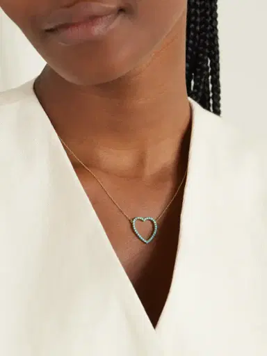 Jennifer Meyer Large Open Heart 18-karat Gold Turquoise Necklace | Thumbnail 2 Jennifer Meyer Large Open Heart 18-karat Gold Turquoise Necklace | Thumbnail 2
