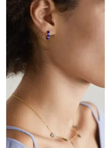 L’Atelier Nawbar Bamboo 18-karat Gold, Lapis Lazuli And Diamond Hoop Earrings | Thumbnail 2 L’Atelier Nawbar Bamboo 18-karat Gold, Lapis Lazuli And Diamond Hoop Earrings | Thumbnail 2