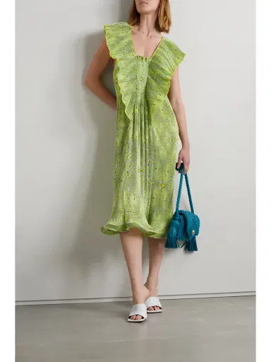 Stella McCartney Ruffled Printed Plissé-satin Midi Dress | Thumbnail 2 Stella McCartney Ruffled Printed Plissé-satin Midi Dress | Thumbnail 2