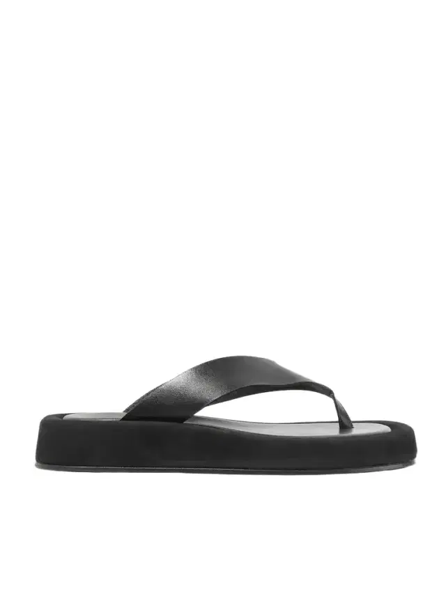 Ginza Leather And Suede Platform Flip Flops