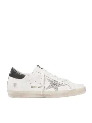 Golden Goose Superstar Distressed Glittered Leather Sneakers | Thumbnail 1 Golden Goose Superstar Distressed Glittered Leather Sneakers | Thumbnail 1