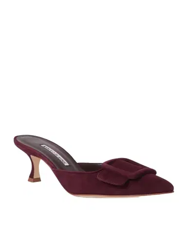Manolo Blahnik Maysale 50 Buckled Suede Mules | Thumbnail 1 Manolo Blahnik Maysale 50 Buckled Suede Mules | Thumbnail 1