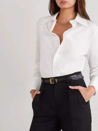 Saint Laurent Cassandre Embellished Croc-effect Leather Belt | Thumbnail 2 Saint Laurent Cassandre Embellished Croc-effect Leather Belt | Thumbnail 2