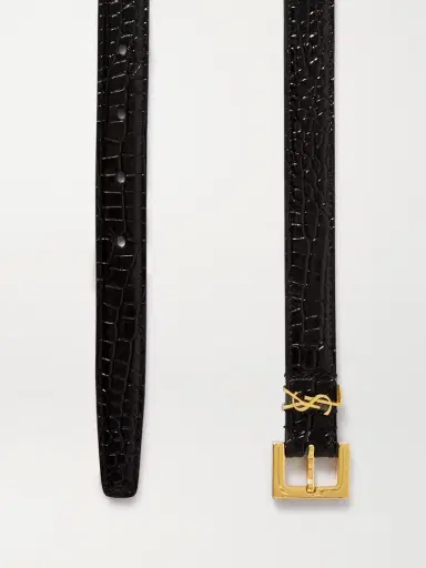 Saint Laurent Cassandre Embellished Croc-effect Leather Belt | Thumbnail 3 Saint Laurent Cassandre Embellished Croc-effect Leather Belt | Thumbnail 3