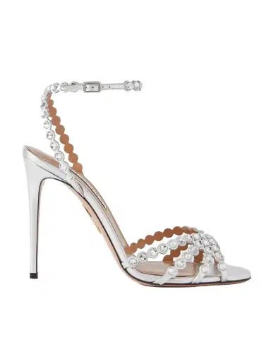 Aquazzura Tequila 105 Crystal-embellished Metallic Leather Sandals | Thumbnail 1 Aquazzura Tequila 105 Crystal-embellished Metallic Leather Sandals | Thumbnail 1