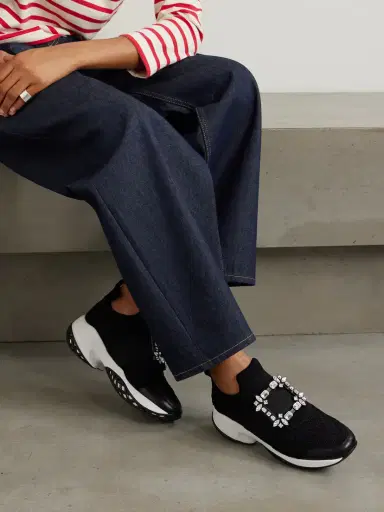 Roger Vivier Viv Run Crystal-embellished Stretch, Mesh And Leather Sneakers | Thumbnail 2 Roger Vivier Viv Run Crystal-embellished Stretch, Mesh And Leather Sneakers | Thumbnail 2
