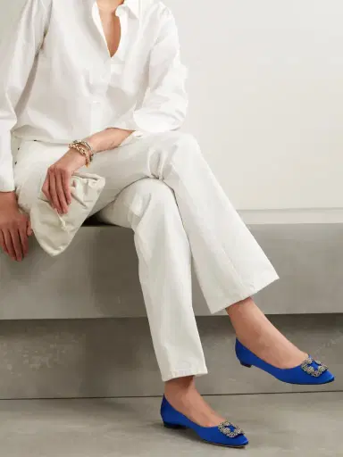 Manolo Blahnik Hangisi Crystal-embellished Satin Point-toe Flats | Thumbnail 2 Manolo Blahnik Hangisi Crystal-embellished Satin Point-toe Flats | Thumbnail 2