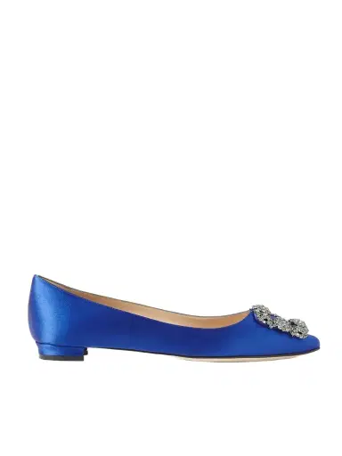 Manolo Blahnik Hangisi Crystal-embellished Satin Point-toe Flats | Thumbnail 1 Manolo Blahnik Hangisi Crystal-embellished Satin Point-toe Flats | Thumbnail 1