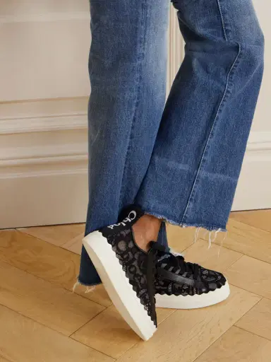 Chloé Lauren Scalloped Logo-detailed Lace And Leather Sneakers | Thumbnail 2 Chloé Lauren Scalloped Logo-detailed Lace And Leather Sneakers | Thumbnail 2
