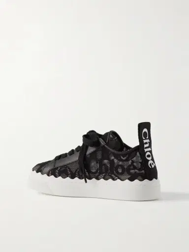 Chloé Lauren Scalloped Logo-detailed Lace And Leather Sneakers | Thumbnail 3 Chloé Lauren Scalloped Logo-detailed Lace And Leather Sneakers | Thumbnail 3