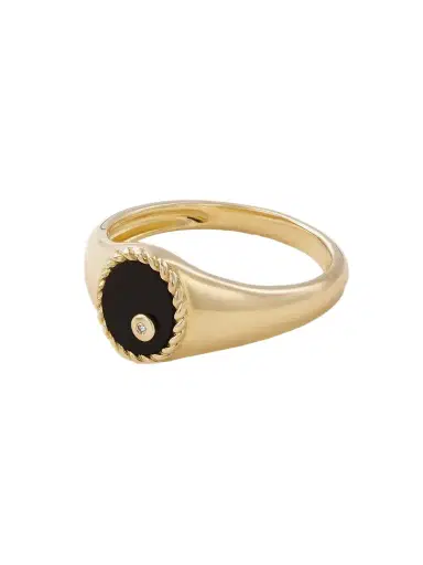 Yvonne Léon 9-karat Gold, Onyx And Diamond Signet Ring | Thumbnail 1 Yvonne Léon 9-karat Gold, Onyx And Diamond Signet Ring | Thumbnail 1