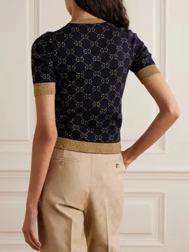 Gucci Metallic Jacquard-knit Cotton-blend Sweater | Thumbnail 3 Gucci Metallic Jacquard-knit Cotton-blend Sweater | Thumbnail 3