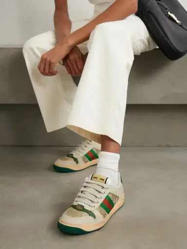 Gucci Screener Suede, Distressed Leather And Canvas Sneakers | Thumbnail 2 Gucci Screener Suede, Distressed Leather And Canvas Sneakers | Thumbnail 2