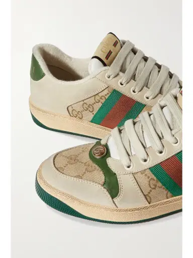 Gucci Screener Suede, Distressed Leather And Canvas Sneakers | Thumbnail 4 Gucci Screener Suede, Distressed Leather And Canvas Sneakers | Thumbnail 4