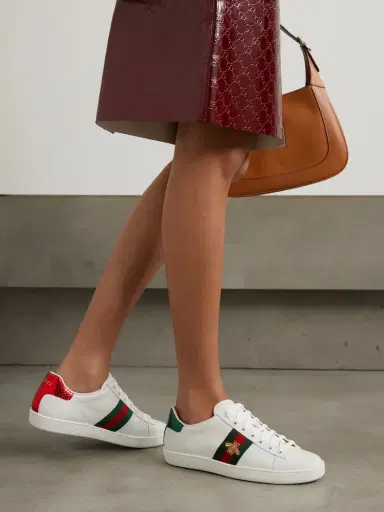 Gucci Ace Watersnake-trimmed Embroidered Leather Sneakers | Thumbnail 2 Gucci Ace Watersnake-trimmed Embroidered Leather Sneakers | Thumbnail 2