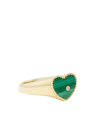 Yvonne Léon 9-karat Gold, Malachite And Diamond Signet Ring | Thumbnail 1 Yvonne Léon 9-karat Gold, Malachite And Diamond Signet Ring | Thumbnail 1