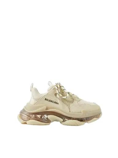 Balenciaga Triple S Clear Sole Logo-embroidered Faux Leather And Mesh Sneakers | Thumbnail 1 Balenciaga Triple S Clear Sole Logo-embroidered Faux Leather And Mesh Sneakers | Thumbnail 1