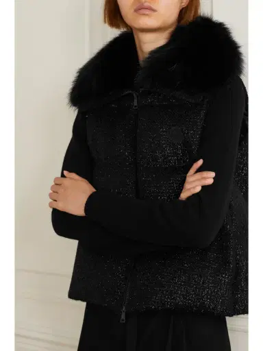 Moncler Carrelet Faux Fur-trimmed Quilted Metallic Wool-blend Tweed Down Vest | Thumbnail 3 Moncler Carrelet Faux Fur-trimmed Quilted Metallic Wool-blend Tweed Down Vest | Thumbnail 3