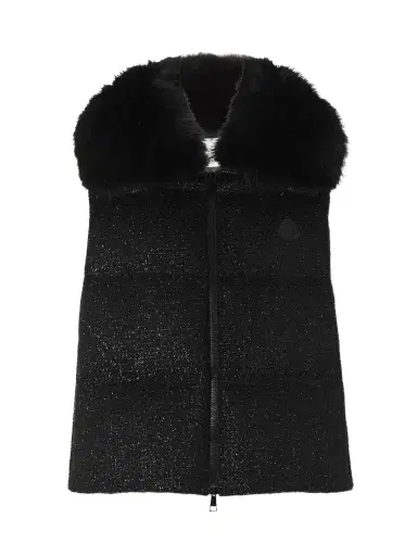Moncler Carrelet Faux Fur-trimmed Quilted Metallic Wool-blend Tweed Down Vest | Thumbnail 1 Moncler Carrelet Faux Fur-trimmed Quilted Metallic Wool-blend Tweed Down Vest | Thumbnail 1