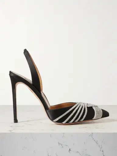 Aquazzura Gatsby 105 Crystal-embellished Satin Slingback Pumps | Thumbnail 1 Aquazzura Gatsby 105 Crystal-embellished Satin Slingback Pumps | Thumbnail 1