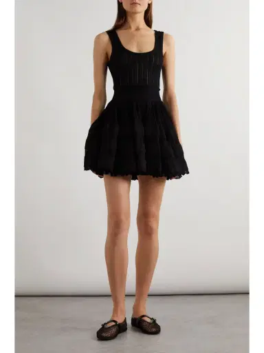 Alaïa Ribbed Pointelle-knit Mini Dress | Thumbnail 2 Alaïa Ribbed Pointelle-knit Mini Dress | Thumbnail 2