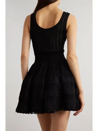 Alaïa Ribbed Pointelle-knit Mini Dress | Thumbnail 3 Alaïa Ribbed Pointelle-knit Mini Dress | Thumbnail 3