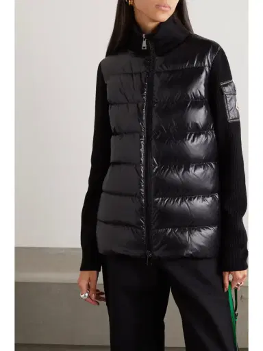 Moncler Ribbed Wool And Quilted Glossed-shell Down Jacket | Thumbnail 3 Moncler Ribbed Wool And Quilted Glossed-shell Down Jacket | Thumbnail 3