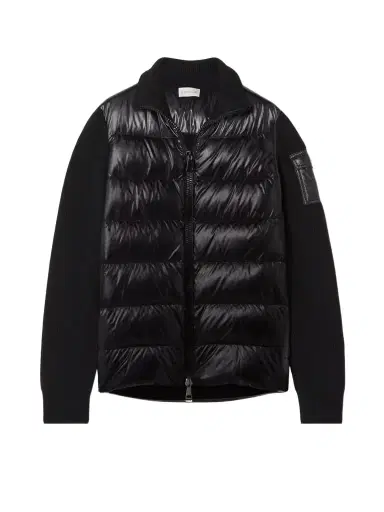 Moncler Ribbed Wool And Quilted Glossed-shell Down Jacket | Thumbnail 1 Moncler Ribbed Wool And Quilted Glossed-shell Down Jacket | Thumbnail 1