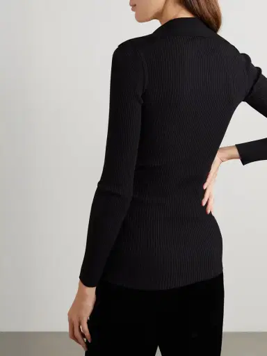 Saint Laurent Embellished Ribbed-knit Polo Sweater | Thumbnail 3 Saint Laurent Embellished Ribbed-knit Polo Sweater | Thumbnail 3